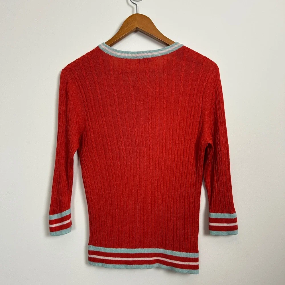 Silk Cashmere Sweater Womens Large Red Lightweight Cable‎ Knit Clique NY